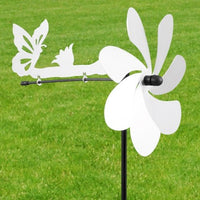 Ruostumattomasta teräksestä valmistettu tuuliviiri perhosella ja ruostumattomasta teräksestä valmistettu kukka Ø20cm - Valmistettu Saksassa / Windrat / Tuulipyörä