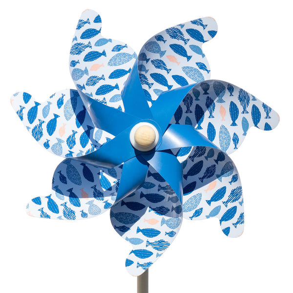 Tuulipyörä Moulin Blue Fish - Suuri klassinen puinen lelu paksuilla muovisilla siiveillä