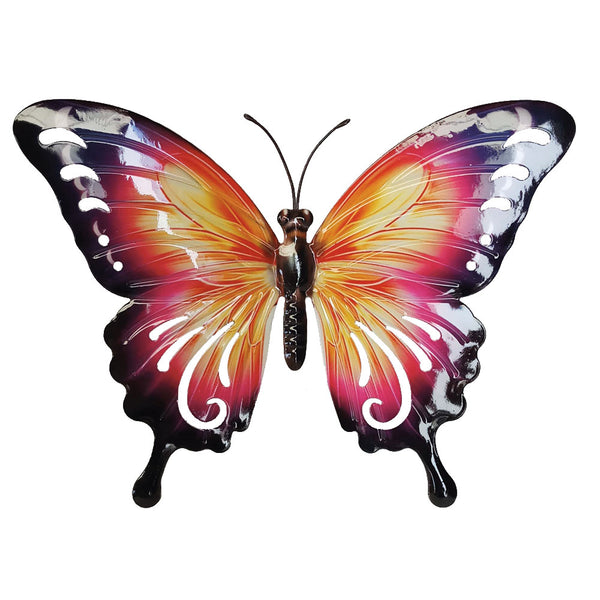 Metalliseinäkoriste Red Sky Butterfly, 37cm. Perhonen seinäkoristelu.