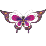 Metalliseinien koristelu Kiiltävä violetti perhonen, 74cm. Perhonen seinäkoristelu.